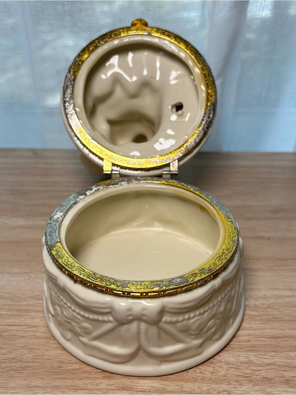 Cream Porcelain Angel Trinket Box with Gold Accent - Decorative Vanity Tray